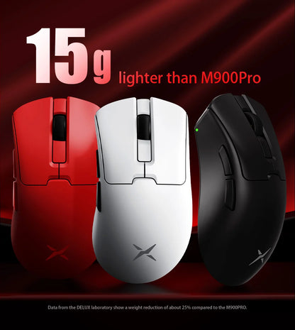 Delux M900PRO Versione ultraleggera Mouse gaming wireless ergonomico 1K/8K Polling Rate 50g PAW3395 per gamer PC destrorsi con mano grande