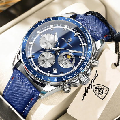 POEDAGAR luxury men’s watch: elegant and water-resistant, a quartz chronograph with date display, featuring a classic and luminous design.