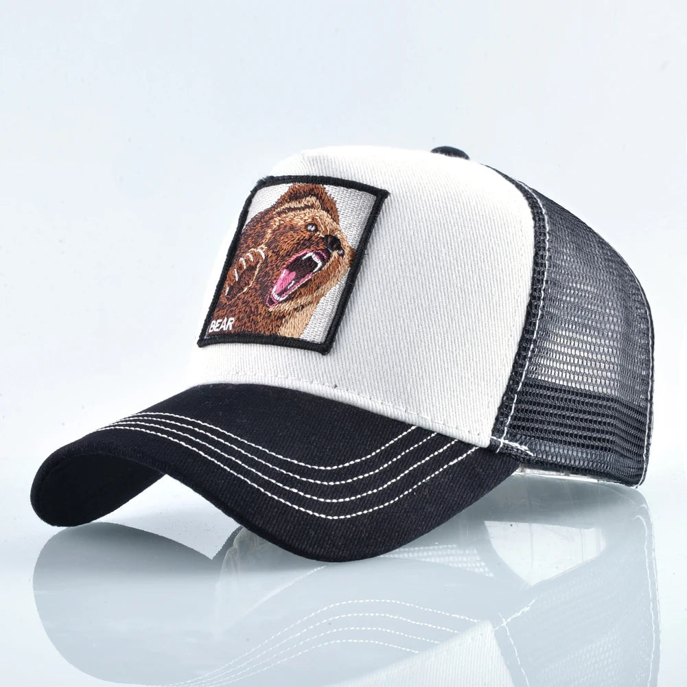 Four Seasons Snapback Baseball Cap Men Fashion Bear Embroidery Hip Hop Hat Women Outdoor Breathable Mesh Trucker Hat