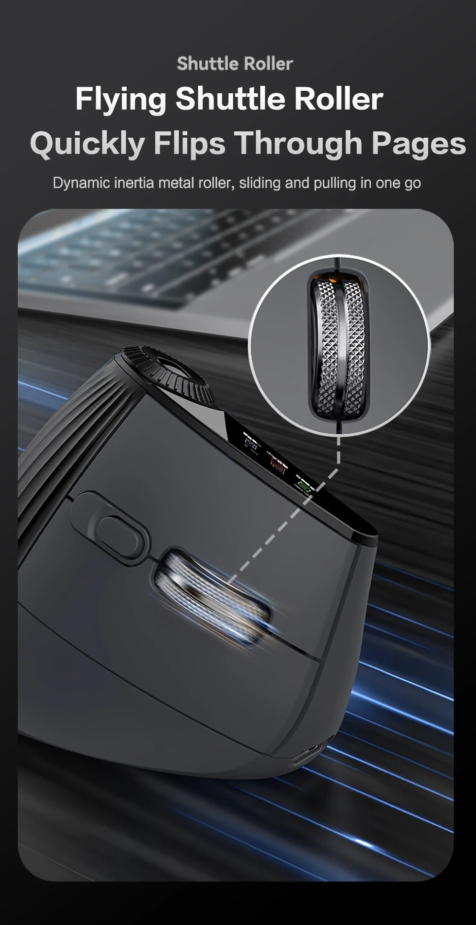 Backlit Wireless Ergonomic Mouse with Smart Flying Scroll,Function Adjustment Knob,Bluetooth&2.4G Rechargeable Gaming Mouse