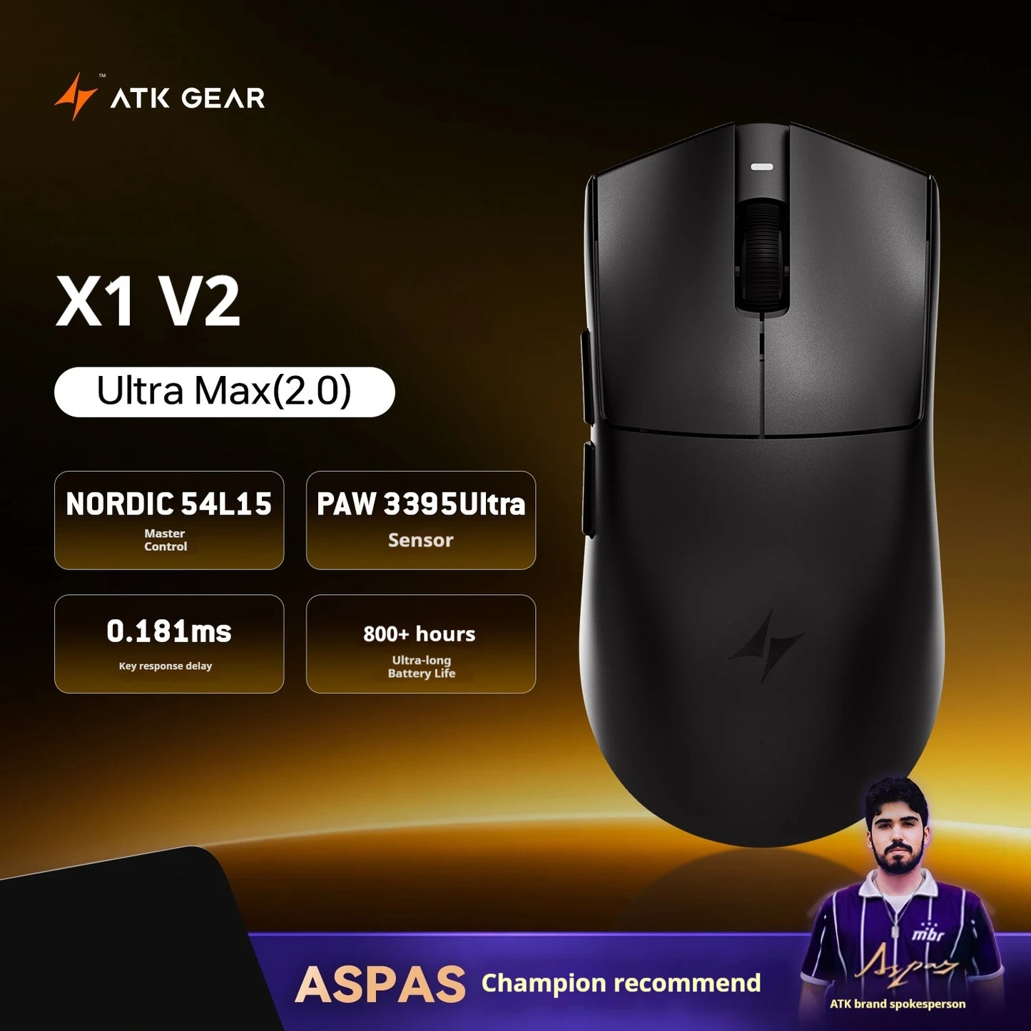 Bezdrôtová myš ATK X1 V2 Ultimate 2.0 Paw3950, ultr ľahká 54g, 750ips, nízka latencia 0.163ms, 650ips, nový herný doplnok, darčeky