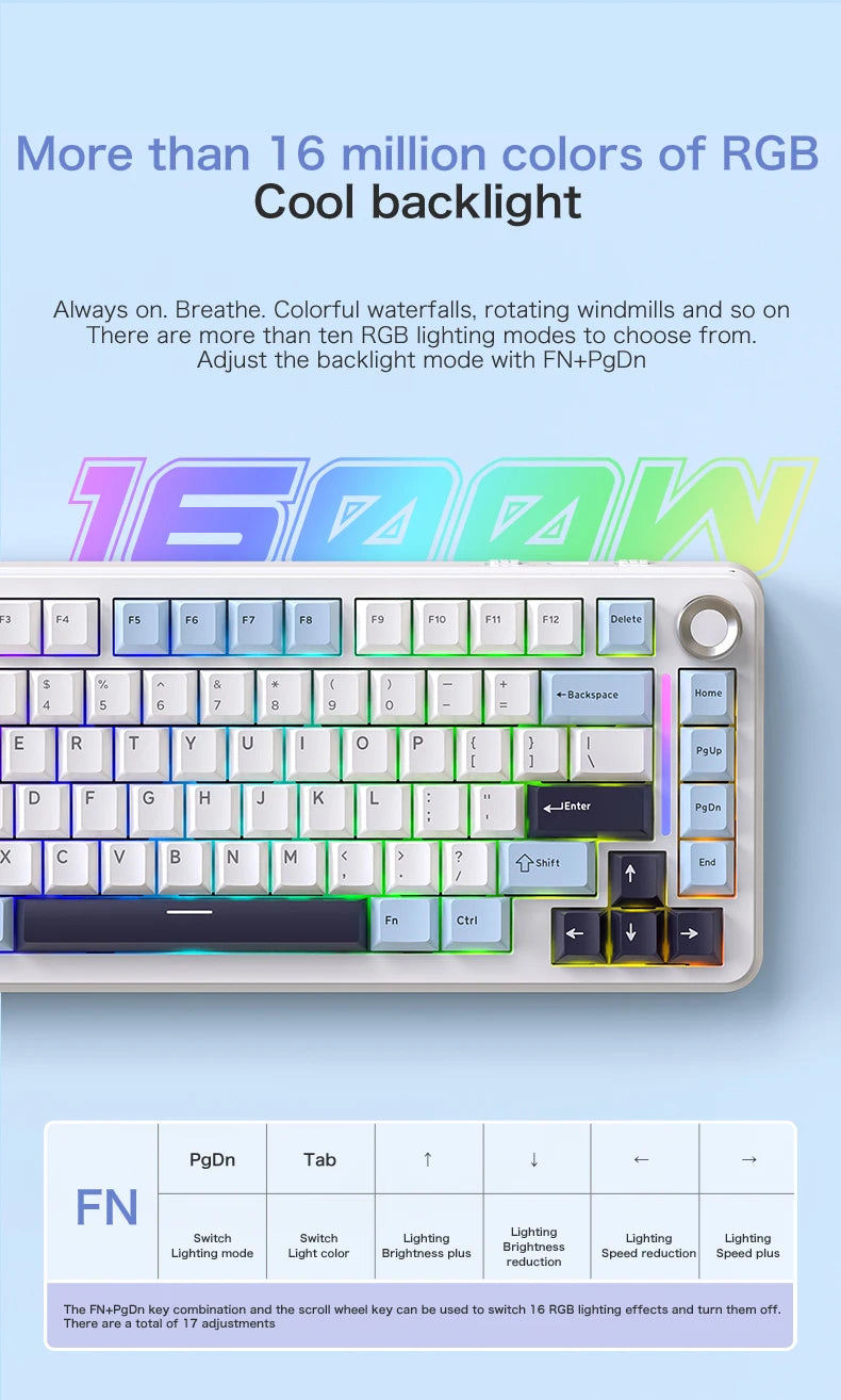 F75 Mechanische Tastatur FREEWOLF * AULA F75 Bluetooth-Tastatur mit drei Verbindungsmodi, speziell für Gaming und Büro entwickelt