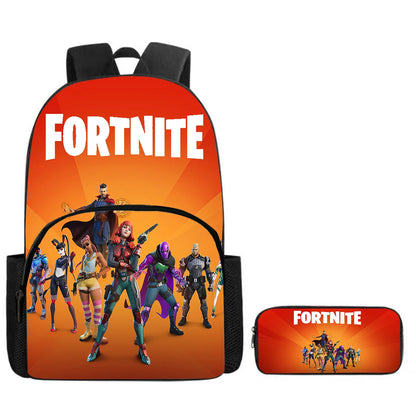 Mochila Fortnite Cartoon com Bolso Frontal e Estojo 2PCS - Conjunto Escolar para Meninos e Meninas dos 5 aos 8 Anos, Presente de Regresso às Aulas
