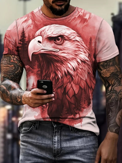 Patriottisch 3D-T-shirt voor heren met adelaarprint, casual ronde hals, korte mouwen, pullover voor zomerse mode en outdooractiviteiten, herenkleding