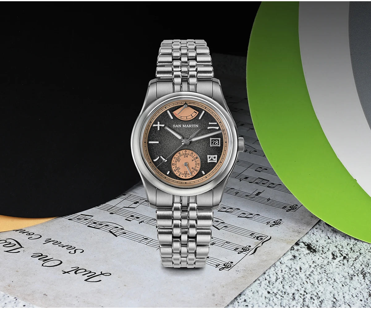 San Martin 39mm Miyota 9132 Power Reserve Display Men Luxury Sport Watch Automatic Mechanical Waterproof Original Design SN0144