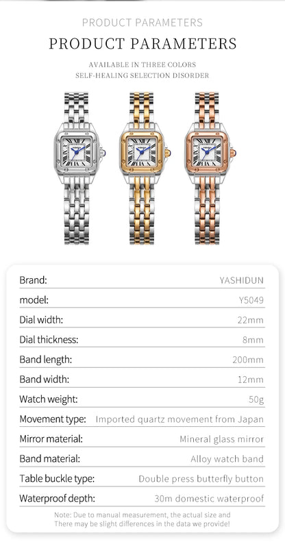 YASHIDUN Fashion Women Watch Stainless Steel Luxury Ladies Quartz Watches Business Female Clock Bracelet Wristwatch Women Gift