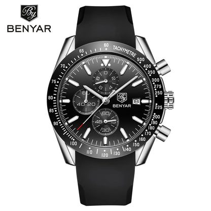BENYAR luxury men’s watches – Quartz wristwatches with leather straps, water-resistant to 30 m, sporty style.
