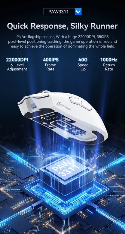 Attack Shark X11 Wireless Gaming Mouse with RGB Charging Dock, PAW3311 Sensor, 22000 DPI, Tri-Mode Bluetooth, 1000Hz Polling Rate Gaming Mouse