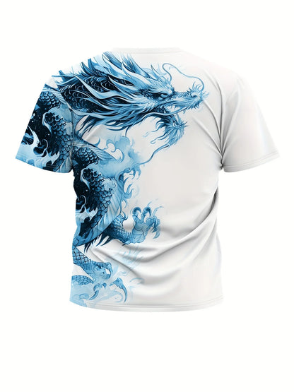 Ανδρικό T-Shirt με Στάμπα Δράκου, Casual Διαπνέον Ύφασμα, Graphic Tee Street Style, Μπλούζα Εξωτερικού Χώρου με Κοντά Μανίκια, Ανδρικά T-Shirts