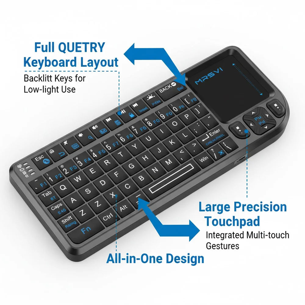 MRSVI Mini-Tastatur A8 PLUS, beleuchtete 2.4GHz- & Bluetooth5.0-Wireless-Tastatur mit Touchpad für Android TV Box, Mac, Laptop, Windows