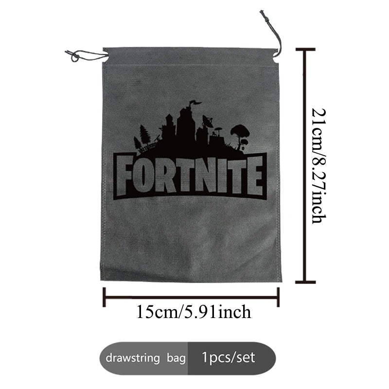 Fortnight Themed Series Black/Silver Small Drawstring Bag Portable Storage Cartoon Pocket Gifts for Birthday Party Arrangements
