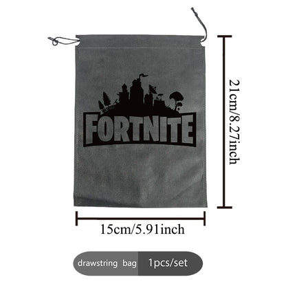 Fortnight Themed Series Black/Silver Small Drawstring Bag Portable Storage Cartoon Pocket Gifts for Birthday Party Arrangements
