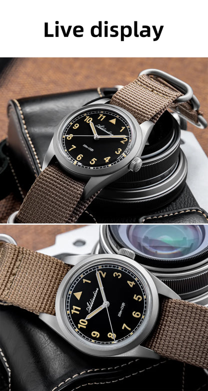Relógio analógico masculino ADDIESDIVE 36mm com vidro espelhado bolha, 100m à prova de água, luminoso, simples, em quartzo, com bracelete em nylon