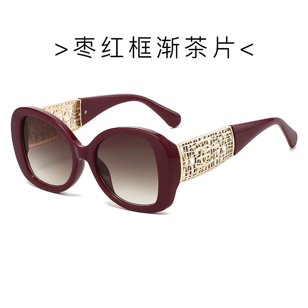 Hot Designer Fashion Women's Sunglasses Premium Retro Sunglasses Large Frame Metal Toad Glasses
