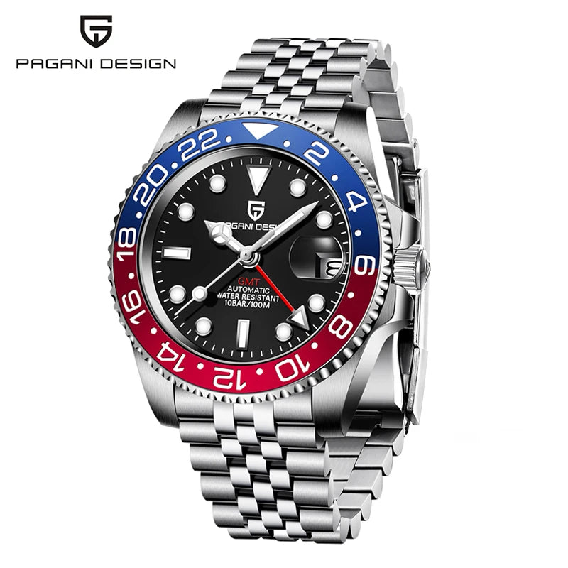 Relógio PAGANI DESIGN 40MM GMT para Homem, Luxo, Safira AR, Mecânico, Luneta em Cerâmica, Automático, 100M à Prova de Água, Relógio para Oferta