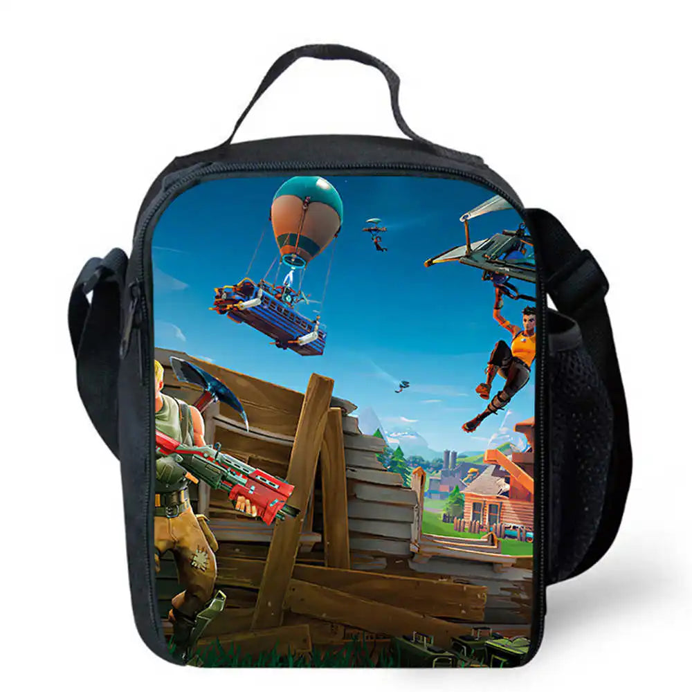 Lunch Bags for Children, Cartoon Fortnite School Picnic Bags for Girls and Boys, Kids Insulated Cooler Lunch Bags Portable Lightweight