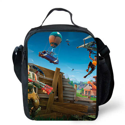 Lunch Bags for Children, Cartoon Fortnite School Picnic Bags for Girls and Boys, Kids Insulated Cooler Lunch Bags Portable Lightweight