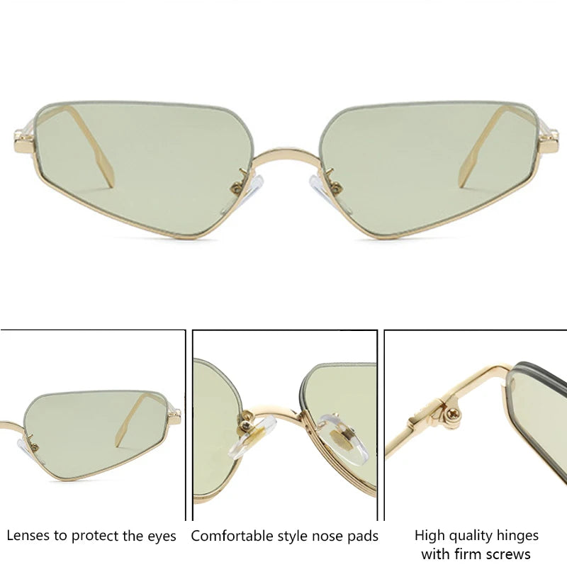 Vintage Semi-Rimless Polygon Punk Sunglasses Women 2026 Luxury Brand Cat Eye Metal Small Frame Sun Glasses Ladies Classic Shades