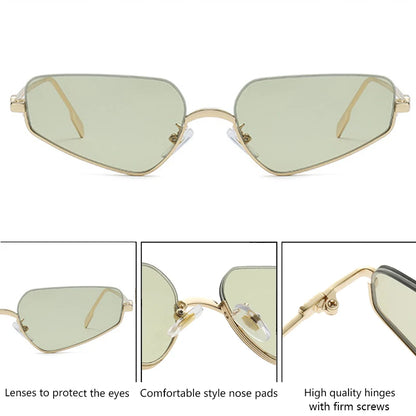 Vintage Semi-Rimless Polygon Punk Sunglasses Women 2026 Luxury Brand Cat Eye Metal Small Frame Sun Glasses Ladies Classic Shades