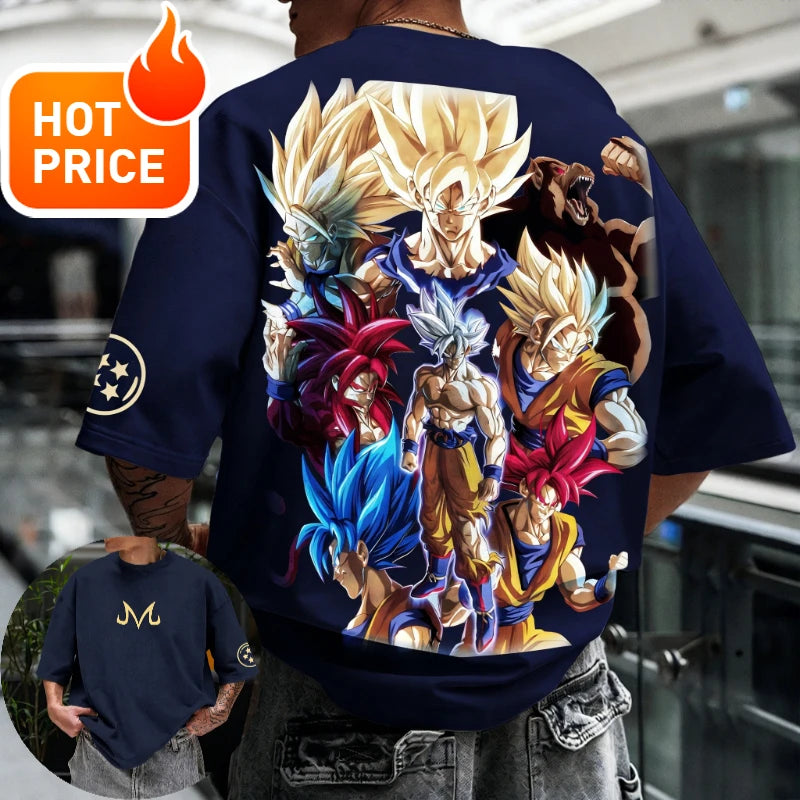 2026 Sommer Dragon Ball T-Shirt 100% Baumwolle Goku All Forms Print Oversized Gym Streetwear Unisex Retro-Tee für Erwachsene und Kinder