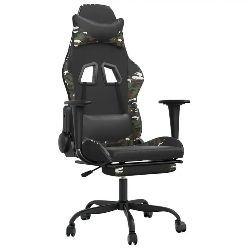 Gaming Chair with Footrest Black and Camouflage 66X56X120,5-131 cm in Imitation Leather, Reclining 360 Swivel ° Can Carry 110 kg