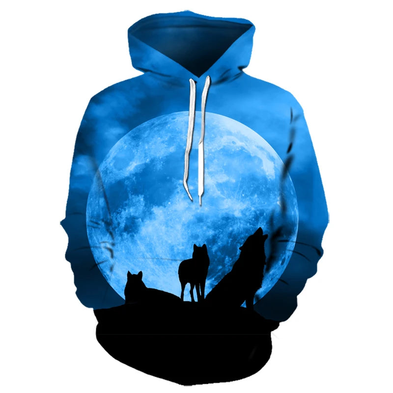 3D Wolf Pattern Printed Hooded Sweatshirt Fashion And Casual Men's Oversized Pullover Harajuku Street Design Hooded Sweatshirt