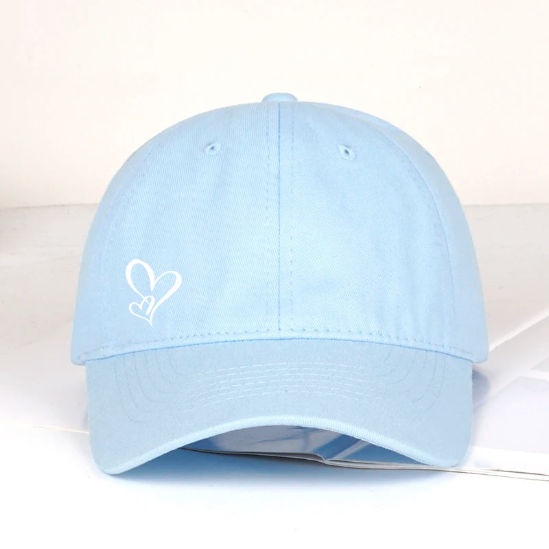 Minimalistinė beisbolo kepurė su dvigubo širdies raštu, moterims ir vyrams, minkšta, reguliuojama, „Dad Hat“ stiliaus, kasdieninė, meilės tematikos, saulės kepurė