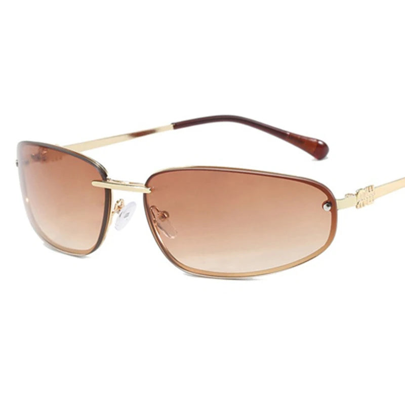 Oval Frameless Y2K Luxury Sunglasses Brand Design High-end Styling Punk Sunglasses Outdoor Retro Personality Sunglasses Women