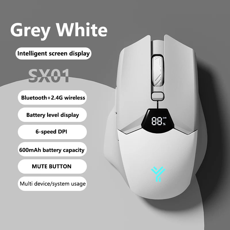 Mouse gaming wireless Warvank SX01 con display smart, regolazione DPI a 6 velocità, batteria ricaricabile da 600mAh, mouse Bluetooth silenzioso per ufficio