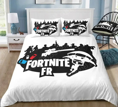 Спален комплект Fortnite с плик за завивка, 3 части, 3D принт, спално бельо за спалня, игра, аниме, анимационна калъфка за възглавница, декорация за стая, подаръци
