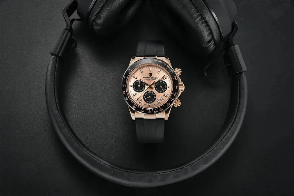 Nuevo original PAGANI DESIGN PD-1664 reloj de pulsera de lujo para hombre con movimiento de cuarzo japonés VK63, cristal de zafiro, cronógrafo impermeable dorado