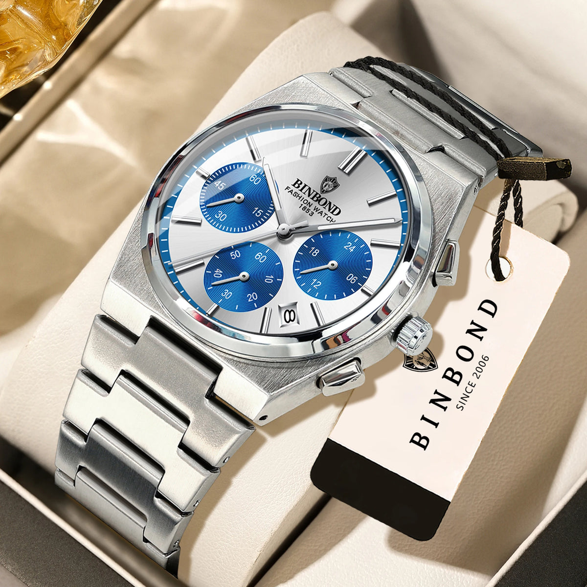 BINBOND Accurate Quartz Men’s Watch – Robust, Automatic Date, Chronograph, Luminous, Water-Resistant, Luxury Casual Men’s Watch – Reloj