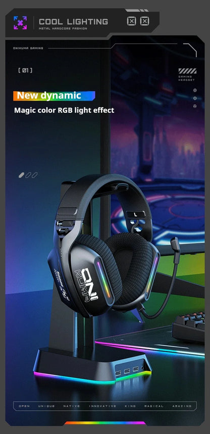 ONIKUMA Wireless Gaming Headset 2.4G/Wired/Bluetooth 3 Modes Bendable HD Mic Soft Ear Pads Immersive Sound for PC/PS4/5 GT808