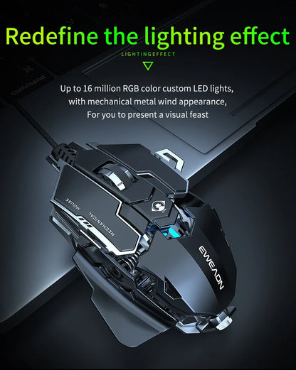 Mechanical Metal Gaming Mouse Wired Ergonomic RGB Backlit Game Mouse 12800 DPI Optical USB Mouse Computer Mouse For Desktop PC