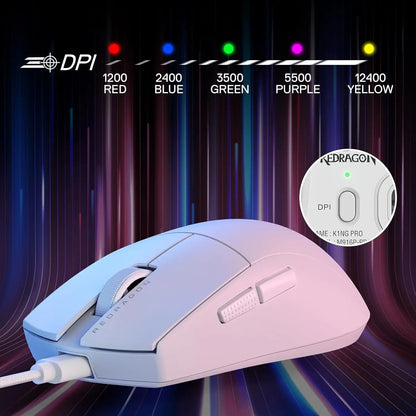 Mouse gaming cablato Redragon M724 42G ultraleggero, ottico, 12,400 DPI max, 5 pulsanti programmabili
