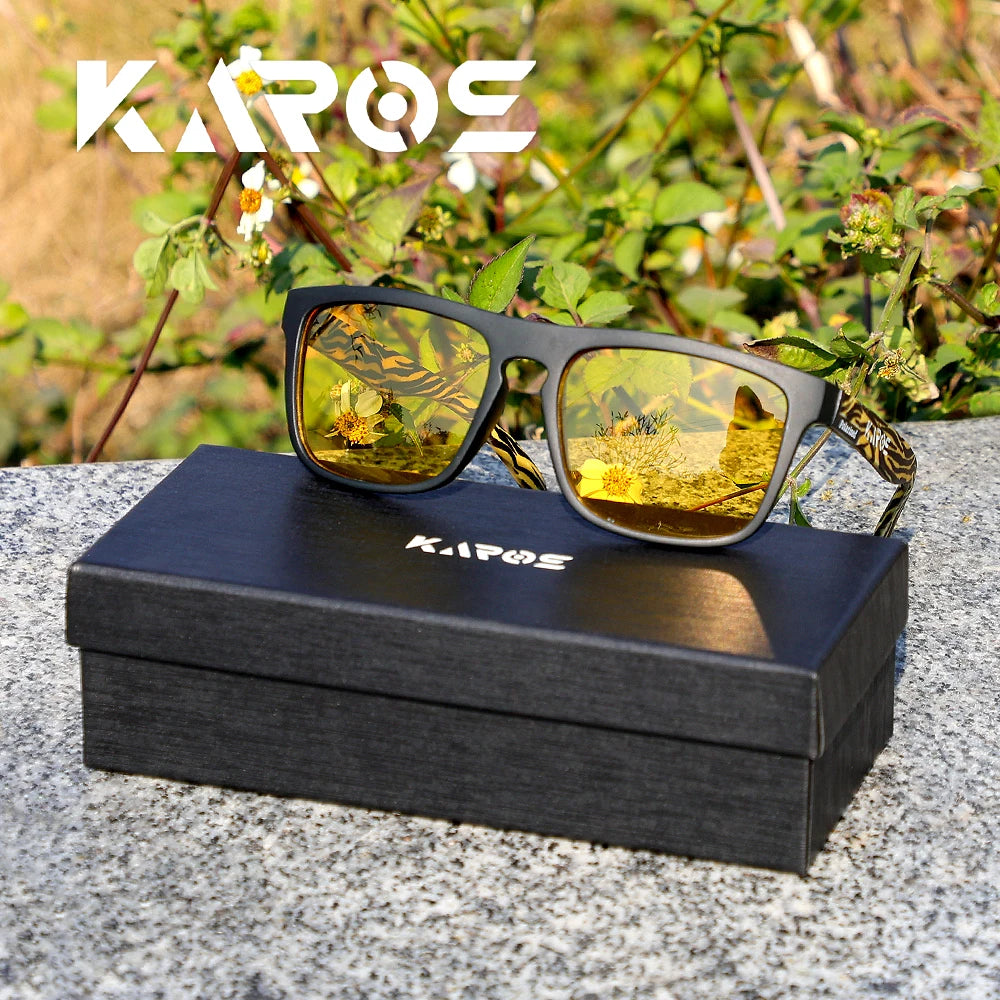 Karos Vintage Polarized Sunglasses Fashion Square Travel Driving Fishing Glasses Men Women Sports UV400 Eyewear Box YZ2024WB