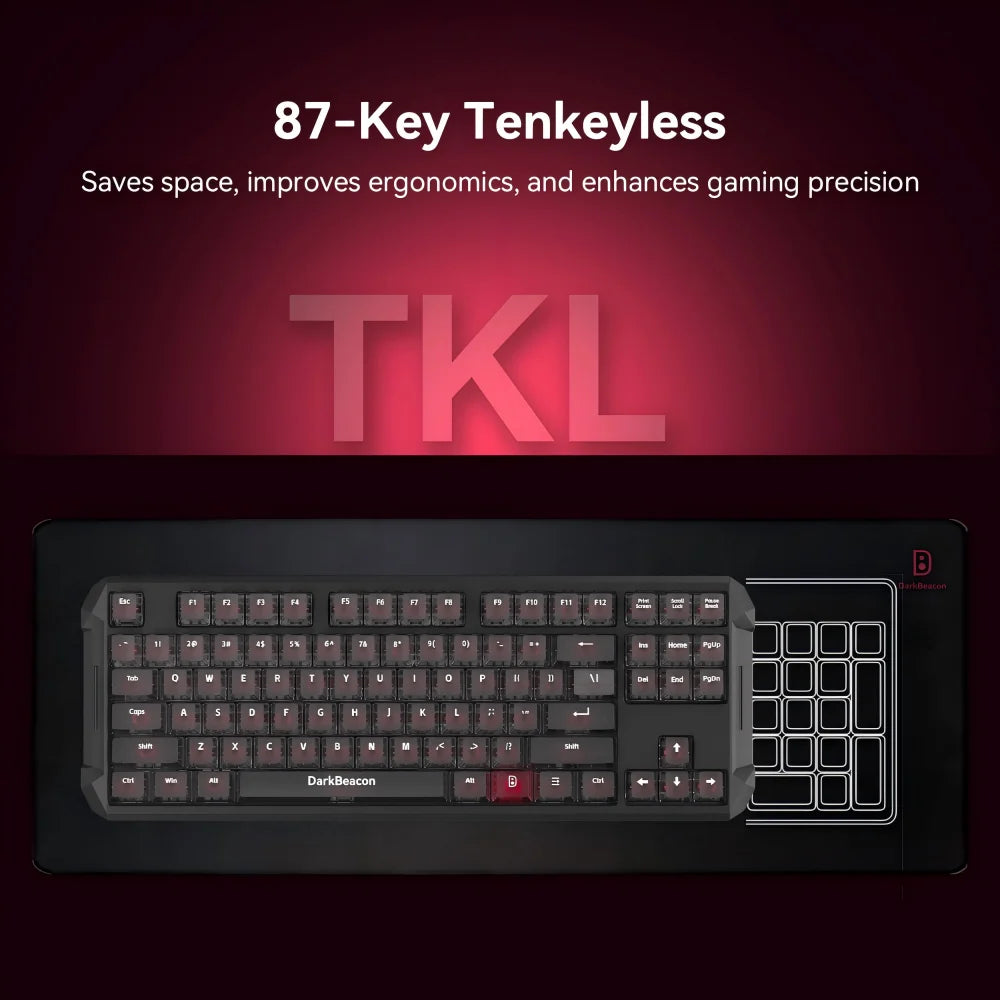 DarKBeacon RGB Teclado TKL Compacto de 87 Teclas USB com Fio, Hot-Swappable, Mecânico Silencioso, para Windows, Portátil, PC e Gaming