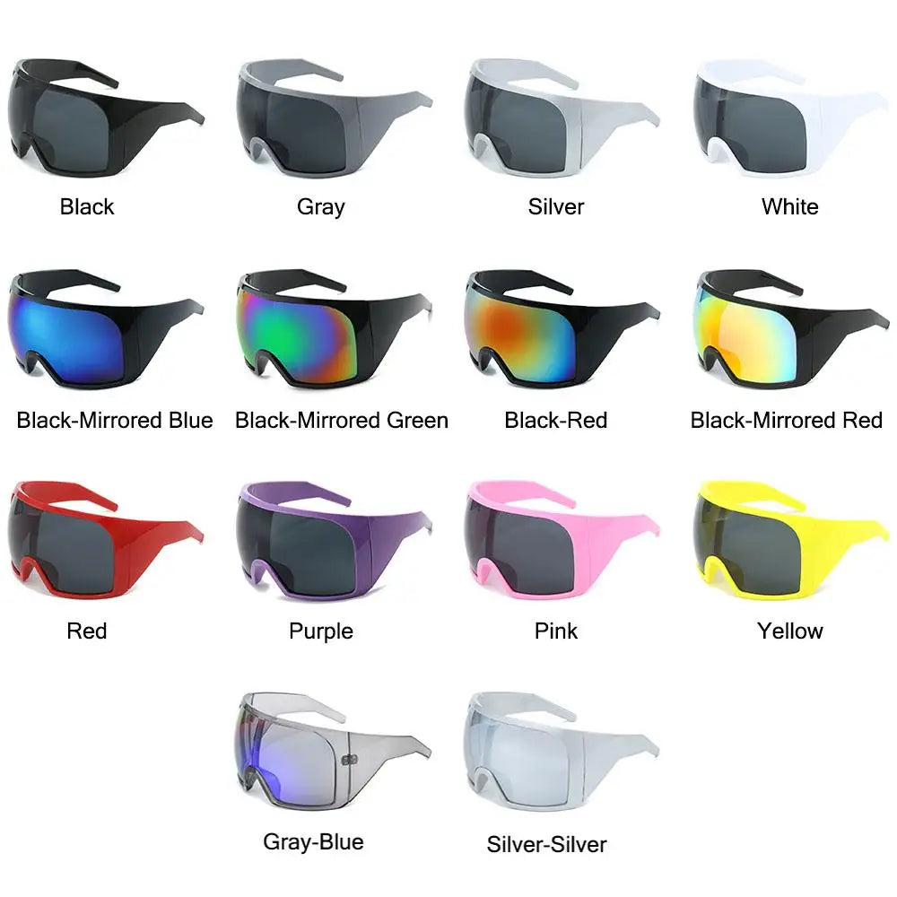 Futuristic Wrap Around Sunglasses Rave Curved Lens UV400 Protection 2000'S Eyewear Oversized Y2K Sun Glasses for Women & Men