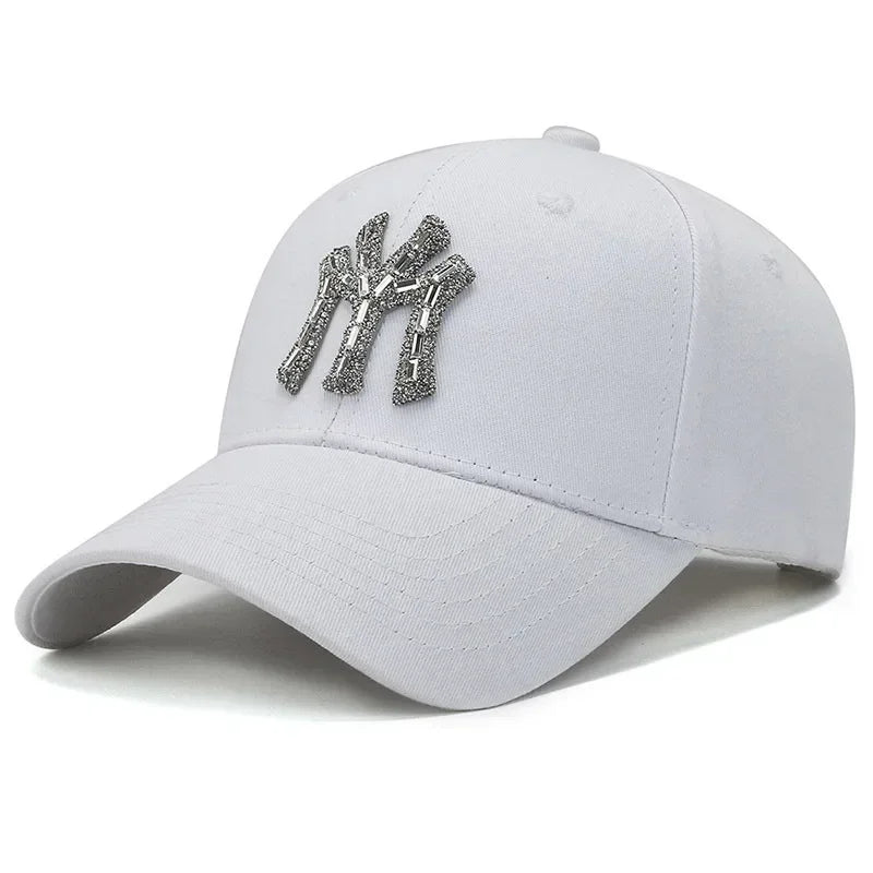 Boné com Brilhantes MY para Mulher, Primavera e Outono, Estilo Urbano Casual para Exterior, Pala Curva, Versátil e Elegante, com Proteção Solar