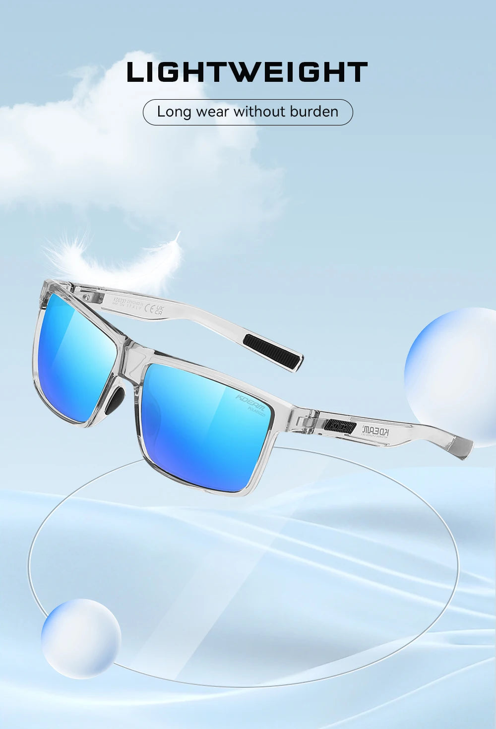 KDEAM Oversized Men's Sunglasses Polarized TR90 Big Size Sun Glasses Width 160mm Protective Case Included KD0737 MAX