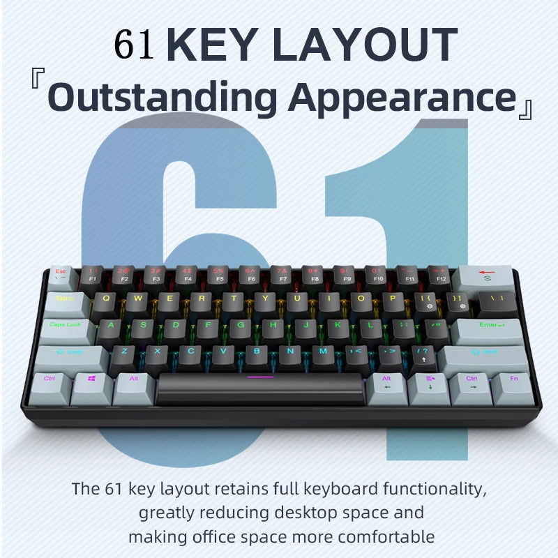 Tastiera meccanica da gaming cablata mini APAYADO K61 60% Phantom RGB, 61 tasti, switch Red/Blue, ergonomica, portatile per PC/laptop