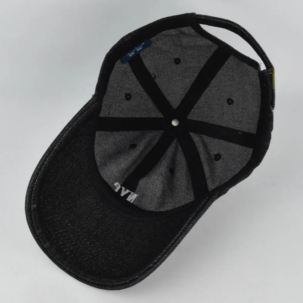 Modne czapki baseballowe z daszkiem typu snapback z haftem „Fashion NYC”, wykonane z dżinsu, regulowane, na co dzień, dla dorosłych, do prania, sportowe, golfowe, przeciwsłoneczne
