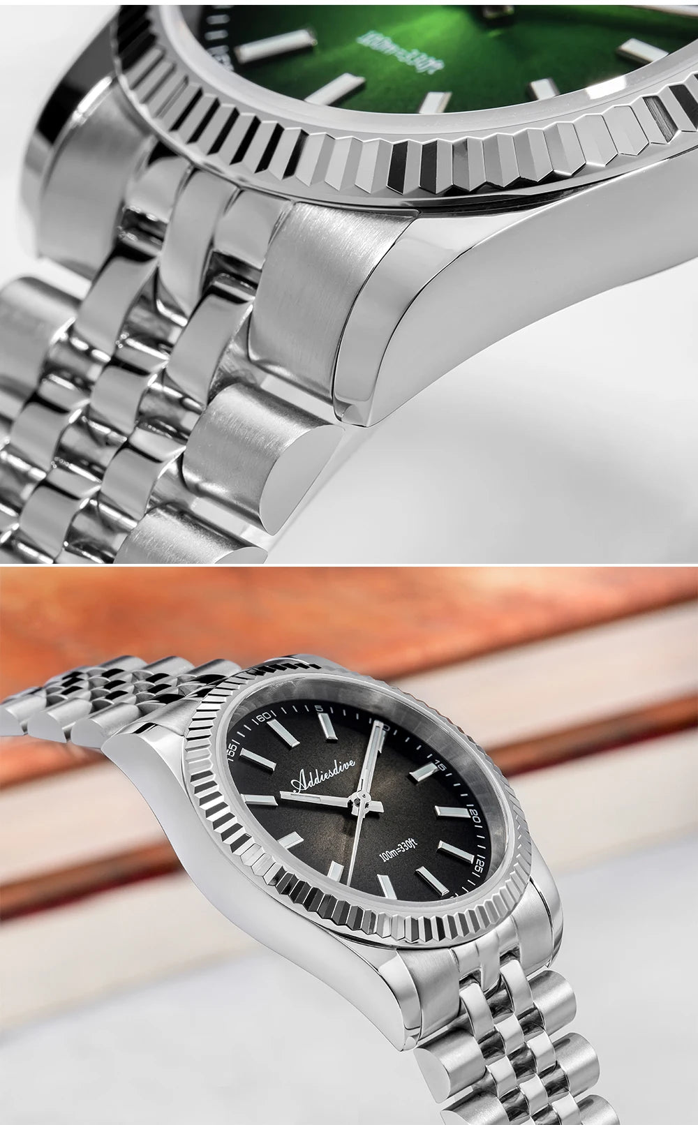 Reloj para hombre ADDIESDIVE AD2073, cristal de zafiro, 36mm, VH31, esfera sunburst, cuarzo, 10Bar, impermeable para buceo, luminoso