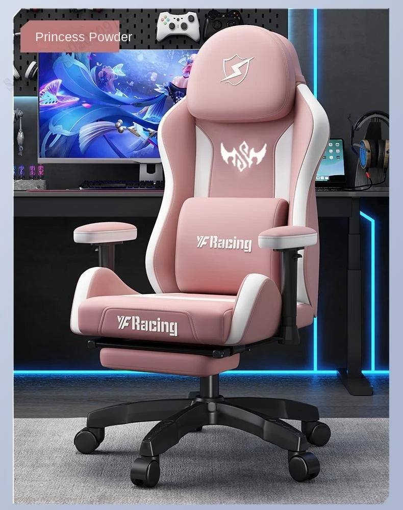 Ergonomic Gaming Chair with Latex Seat Cushion, Adjustable Backrest, Dual Headrest, 4D Pneumatic Lift, Office Computer Chair