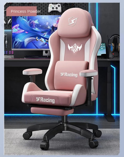 Ergonomic Gaming Chair with Latex Seat Cushion, Adjustable Backrest, Dual Headrest, 4D Pneumatic Lift, Office Computer Chair