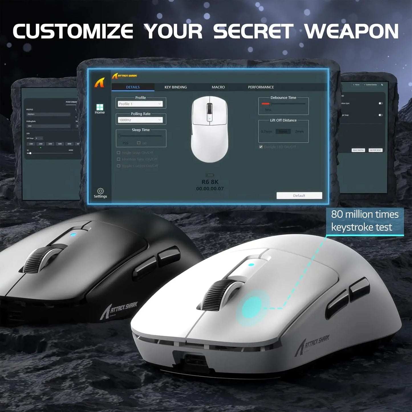 Rato Gaming Sem Fios Leve Attack Shark R6, Sensor PAW 3950Max para Computador com Nordic 52480, Polling 8KHz