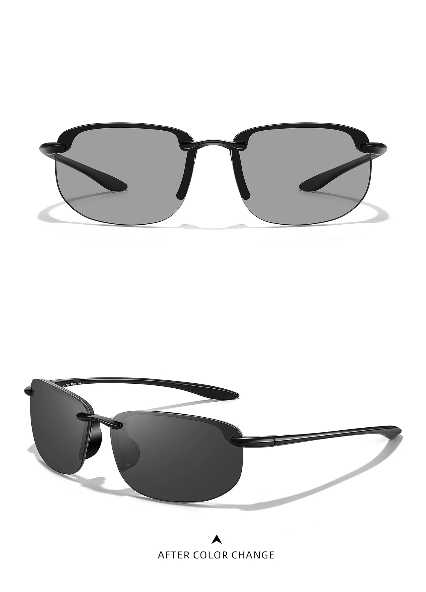 CAPONI Polarized Sunglasses For Men Original Design Outdoor Sport Running Driving Sun Glasses Photochromic Black Shades BS36502