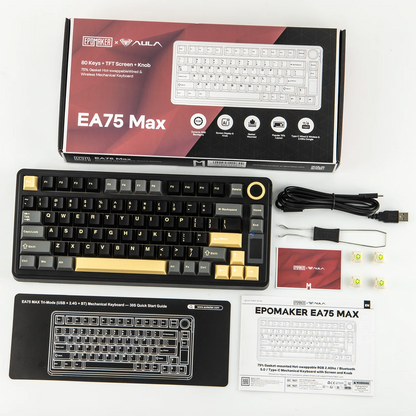 EPOMAKER X AULA EA75 MAX 75% ANSI-US-Layout Hot-Swap-Gasket kabelgebundene/BT/2.4GHz kabellose mechanische Tastatur mit Display & Drehregler