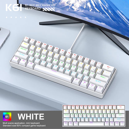 K61 60% Mechanical Keyboard Wired RGB, 61 Keys Mini Gaming Keyboard, Phantom RGB, Red/Blue Switch, Ergonomic, Portable for Gamer