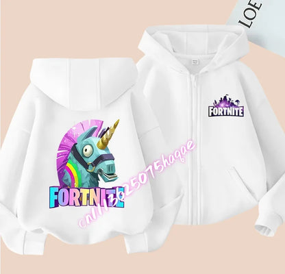 Ново детско яке с качулка Fortnites — суитшърт с цип и щампа на анимационен игрови персонаж, есенно-зимни дрехи за момчета